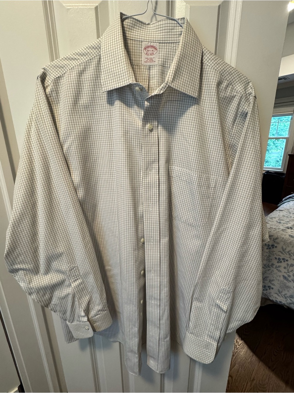 Brooks Brothers White with Light Blue Micro-Check Dress Shirt